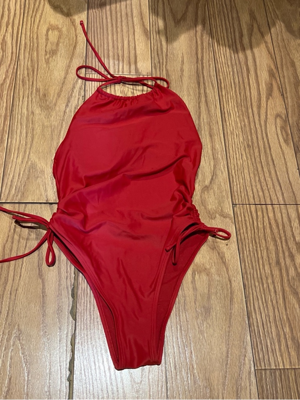 aerie Red Halter One-Piece Swimsuit with Tie Detail